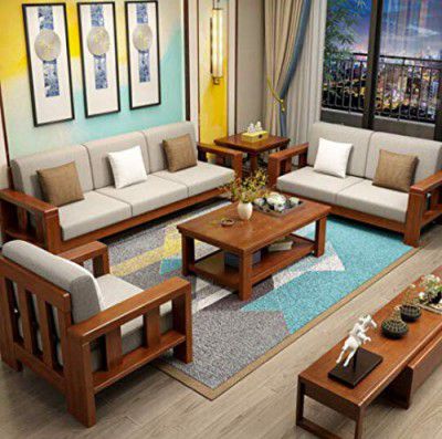 Shorm Decor Sheesham Wood 6 Seater Sofa Set for Living Room Furniture Wooden Sofa Set 6 Seater for Home & Office (3+2+1 Sofa, Honey Finish) | 6 Seater Wooden Sofa