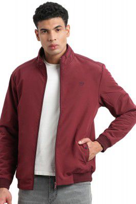 SHOWOFF Men's Mock Collar Maroon Solid Bomber Jacket-ZD-3407_Maroon