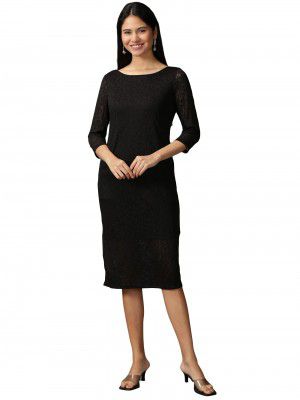 SHOWOFF Women's Above Knee Bodycon Black Solid Dress-DQ-16-661_Black