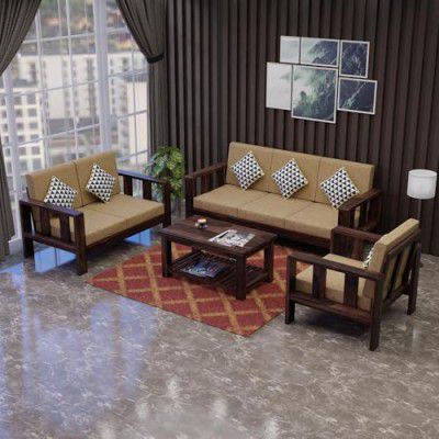 SHREE NATH JI CRAFT HOUSE Solid Sheesham Wood Sofa Set 3+2+1 | Wooden Sofa Set 6 Seater for Home | Wooden Sofa Without Cushion | (3+1+2 Without Coffee Table) Walnut & Beige