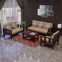 SHREE NATH JI CRAFT HOUSE Solid Sheesham Wood Sofa Set 3+2+1 | Wooden Sofa Set 6 Seater for Home | Wooden Sofa Without Cushion | (3+1+2 Without Coffee Table) Walnut & Beige...