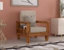 SHREE NATH JI CRAFT HOUSE Solid Sheesham Wood Sofa One Seater | Wooden Sofa Set 1 Seater | Sofa Couch with Side Magzine Newspaper Holder for Living Room | Cream Cushion, Teak Brown Finish...