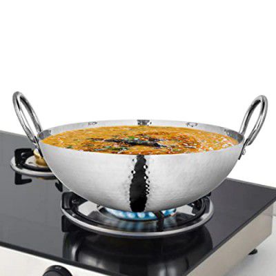 Shri & Sam Stainless Steel 2.8 Litre Triply Deep Pro Light Weight Hammered Kadhai, 26 cm, 1102 Grams