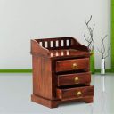 Shri Karni Handicraft Solid Wood Bedside End Table with 3 Drawer Storage for Bedroom (Sheesham Wood, Natural Brown)...