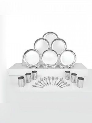 Shri & Sam Siver Toned 30 Pieces Stainless Steel Dinner Set