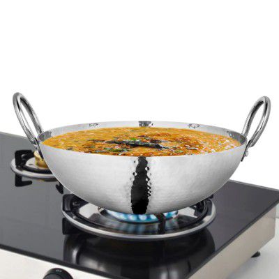 Shri & Sam Stainless Steel 1.1 Litre Triply Deep Pro Light Weight Hammered Kadhai