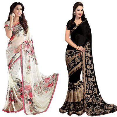 Shubhisha Fashion Womens Georgette Printed Saree with Blouse Piece (Pack of 2)