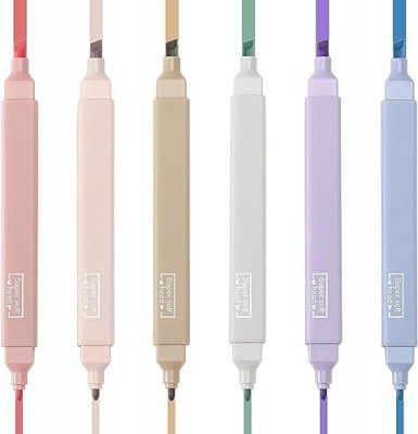 SHUTTLE ART 6 Pcs Aesthetic Cute Double Side Highlighters Bible Highlighters - Cream Colors Chisel Tip, No Bleed Dry Quick, Perfect for Bible Study Notes School Office (2 IN 1)