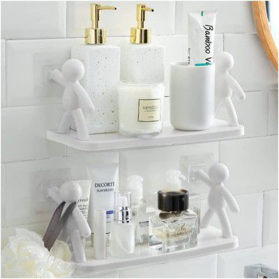 Shynora Multipurpose Bathroom Kitchen Storage Organizer Floating Shelf Rack Wall Mounted Shelves (No Drilling - Shelf Adhesive) Bathroom Accessories - ABS Plastic Material Shelf (White, Pack of 1)