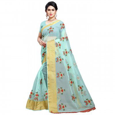 Sidhidata Textile Embroidered Organza Saree With Unstitched Blouse Piece (Fizzaa_Free Size)