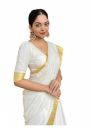 Sidhidata Women's Chanderi Cotton Saree With Unstitched Blouse Piecee (White Golden Boarder)...