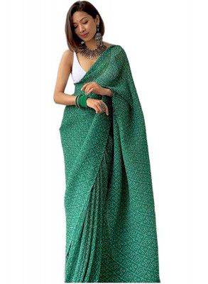 Sidhidata Womens Full Crushed Digital Printed Pure Georgette Saree With Unstitched Blouse Piece