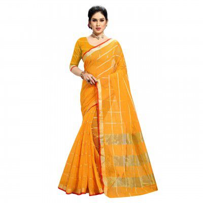 Sidhidata Womens Kota Doria Pure Cotton Saree With Unstiched Blouse Piece
