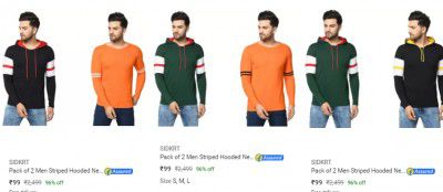 Sidkrt Mens T Shirts Pack Of 2 @ ₹99