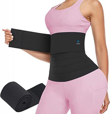 Sifoz Waist Belt Elastic Band Weight Loss Flat Belly Belt Body Shaper Abdominal Belt After Delivery for Tummy Reduction Tummy Wrap Waist Trainer (3 Meter) Black