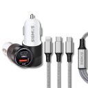 SIGMUS 38 Watt car Charger Adaptor with SIGMUS 3 in 1 Nylon Braided Cable for All Type of Smartphones and Devices(Black & White)...