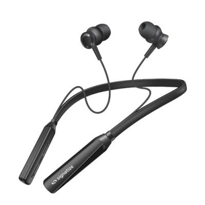 SIGNATIZE Bluetooth Earphones with 10mm Drivers, Rich Music Experience, 50 Hours Playtime, Type C Fast Charging, Neckband Earphones with Voice Assistant -SZ-1180 (Black)