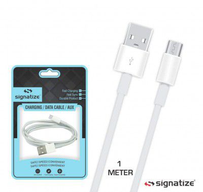 Signatize Fast Charging USB Data Cable White - 1 Meter for All USB Compatible Smartphones CB3009