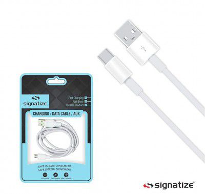 Signatize Type C Fast Charging USB Data Cable White - 1 Meter for All USB Compatible Smartphones CB3016