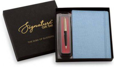 Signature Canvas Diary Giftset with Cello Moonlit Ball Pen - A5 Diary Single Rule 192 Pages  (Sky Blue, Pack of 2)