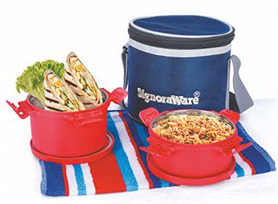 SignoraWare 500ml+350ml Smart Microwave Safe Twin Executive Small Stainless Steel Lunch Box