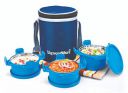 SignoraWare 500ml+350ml+350ml Smart Microwave Safe Twin Executive Big Stainless Steel Lunch Box with Bag (Set 3 Blue)...