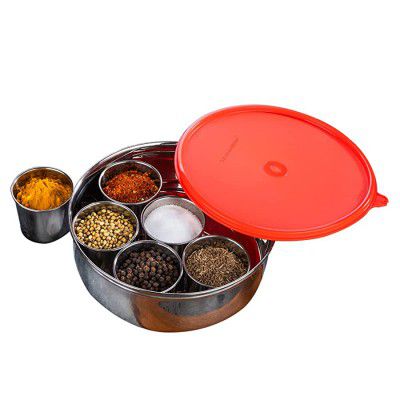 Signoraware 7 Wonder Spice Steel Box, Set of 7, Red, Standard, (SG_3751_Red)