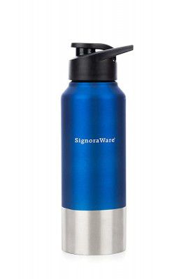 Signoraware Aqua Dual Tone Single Walled Stainless Steel Fridge Water Bottle (Blue 750ml/ 30mm) Set of 1