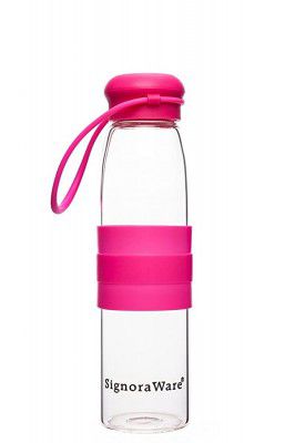 Signoraware Aqua Splash Borosilicate Glass Water Bottle, Set of 1, Red, 550 ml