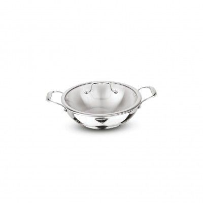 Signoraware Artista Tri Ply Stainless Steel Shallow Kadhai 18cm with Glass Lid | (1.2 LTR | Steel)