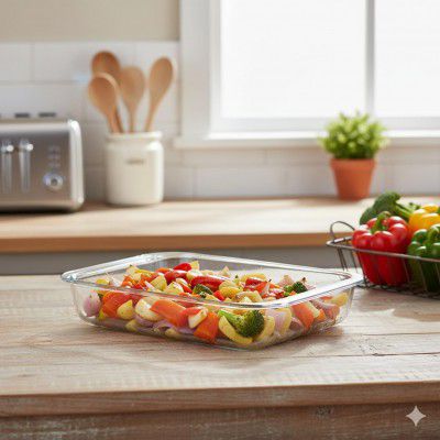SignoraWare Bake 'N' Serve Brorsilicate Glass Zig zag Rectangular Dish | (1 LTR | Clear)