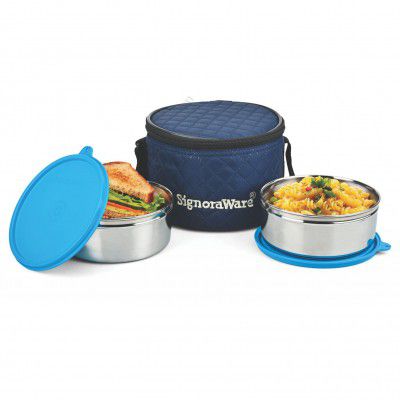 SignoraWare Big Meal Stainless Steel Container Set | Airtight & Leakproof | Durable & Rust-Free | Ideal for Office, School, Home & Outdoor Use (800ml+800ml | Set of 2 | TBlue)