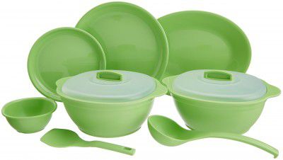 SignoraWare BPA Free Plastic Round Dinner set (Set of 32 pcs | ParrotGreen)