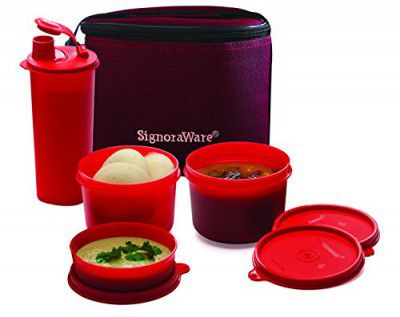 Signoraware Combo Medium Executive Lunch with Bag, Deep Red
