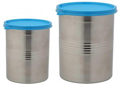 Signoraware Modular Steel Container Round 2000ml+6100ml, Set of 2, Blue