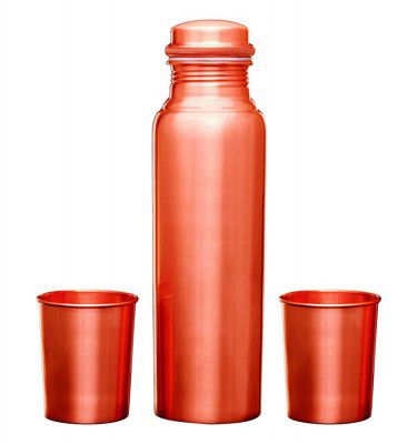 Signoraware Copper Bottle with 2 Glasses (Matt) (900 ML Bottle + 2 Glass 275 ML)