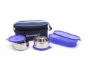 Signoraware Double Decker Stainless Steel Lunch Box Set with Bag, 3-Pieces, Violet...