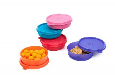 Signoraware Executive Round Small Plastic Container Set, 180ml, Set of 5, Multicolour