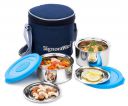 Signoraware Executive Stainless Steel Double / Twin Wall 0.5 mm Thickness Small Lunch Box (350 ml, 260 ml, Blue) -Set of 2, 2 Cover Plates...