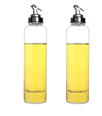 Signoraware Eze Flow Borosilicate Glass oil Dispenser, 1000ml+1000ml, Set of 2,Clear