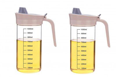 Signoraware Glass Oil dispenser and Pourer borosilicate glass, 1000ml+1000ml, Set of 2,Clear