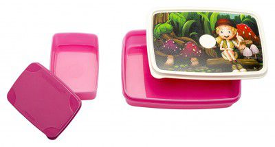 Signoraware Green Island Compact Plastic Lunch Box Set, 2-Pieces, Pink