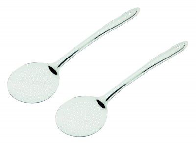 SignoraWare Kitchen Tools Stainless Steel (Food Grade) Heavy Gauge (1.3 MM) Plus Skimmer/Poni/Deep Fry Jhara/Jharni No.3 for Frying and Straining Puris/Nuggets/Rice/Pakodas (Size 25.3 cm) Set/2