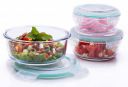 Signoraware Lock N Store High Borosilicate Bakeware Safe Glass Container Round (400ml+620ml+950ml), Set of 3, Transparent...