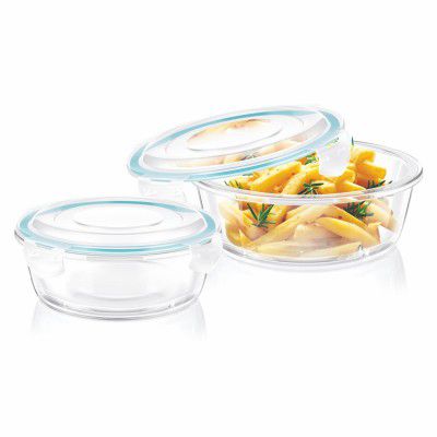 SIGNORA WARE Lock N Store Square Glass Container Set (520ml + 320ml| Set of 2| Clear)