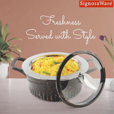 SignoraWare Master Lock BPA Free Plastic Casserole | Inner Stainless Steel With Borosilicate Glass Lid (2 Ltr | Black)