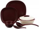 Signoraware Matt Finish Square Plastic Dinner Set, 27-Pieces, Maroon...