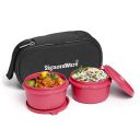 Signoraware MicroSafe Midday Steel Lunch Box (350ml+350ml), Set of 2, Red, Standard...