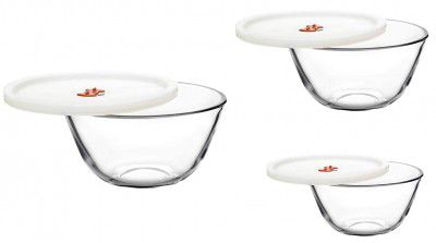 Signoraware Mixing Borosilicate Glass Bowl with Lids (500 Ml, 1000 Ml, 1500 Ml, Set of 3, Transparent)