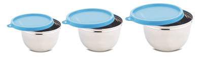 Signoraware Mixing Bowl Steel 500ml+1000ml+1350ml,Set of 3, Blue